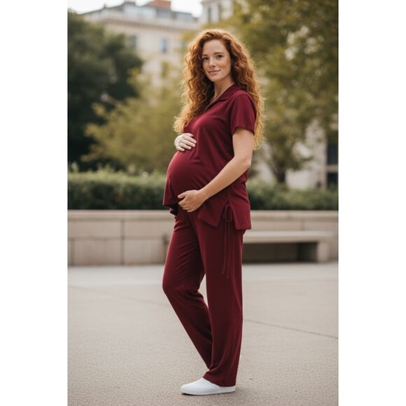 Take Nine Maternity Burgundy 2-Piece Outfit Size Large - Picture 1 of 3
